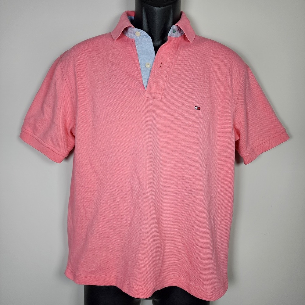 Tommy Hilfiger Polo Shirt Mens Small Pink Short Sleeve Pique Preppy Classic Work - Picture 2 of 10